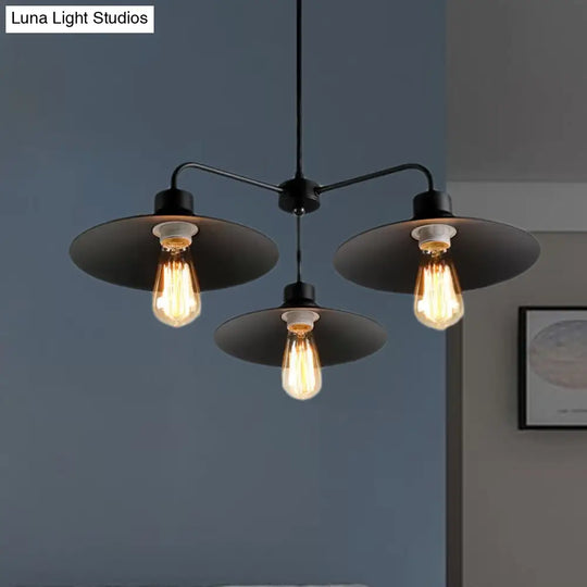 Industrial Round Black Chandelier Pendant Light Vintage Style Metallic Finish with Hanging Rod 3/5 Lights
