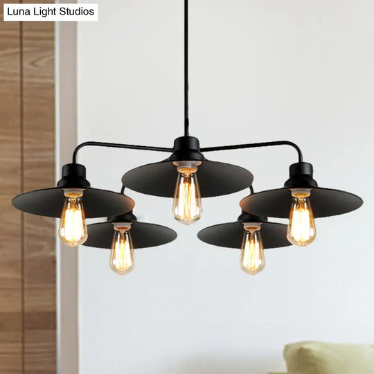 Industrial Round Black Chandelier Pendant Light Vintage Style Metallic Finish with Hanging Rod 3/5 Lights