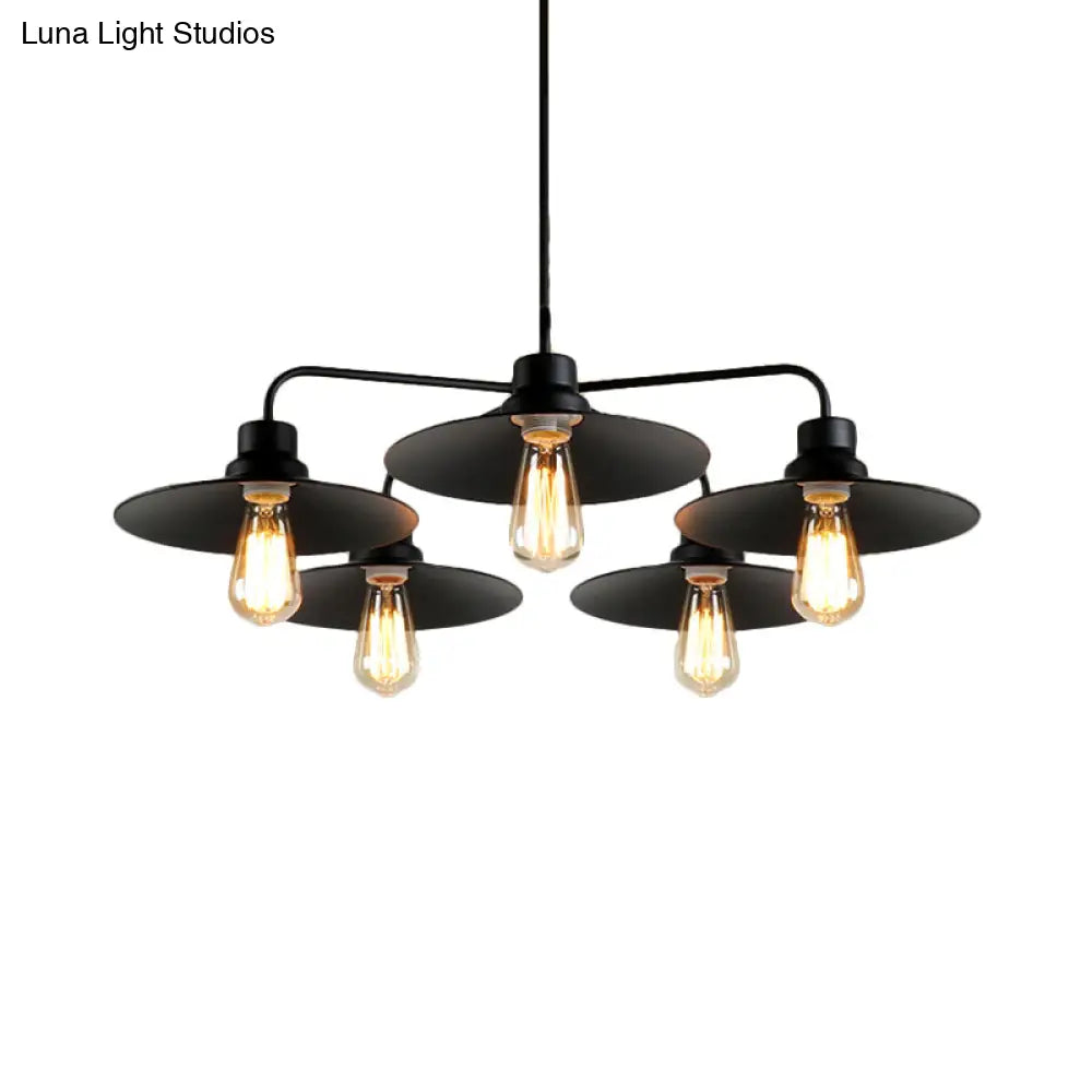 Industrial Round Black Chandelier Pendant Light Vintage Style Metallic Finish with Hanging Rod 3/5 Lights