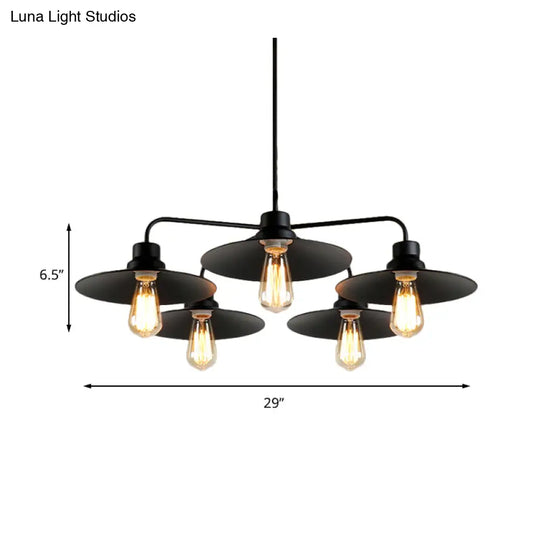 Industrial Round Black Chandelier Pendant Light Vintage Style Metallic Finish with Hanging Rod 3/5 Lights