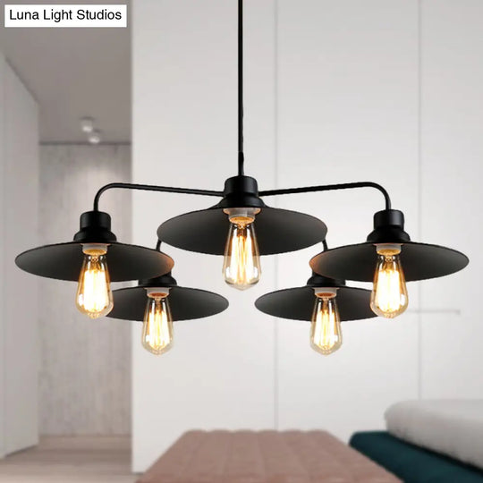 Industrial Round Black Chandelier Pendant Light Vintage Style Metallic Finish with Hanging Rod 3/5 Lights