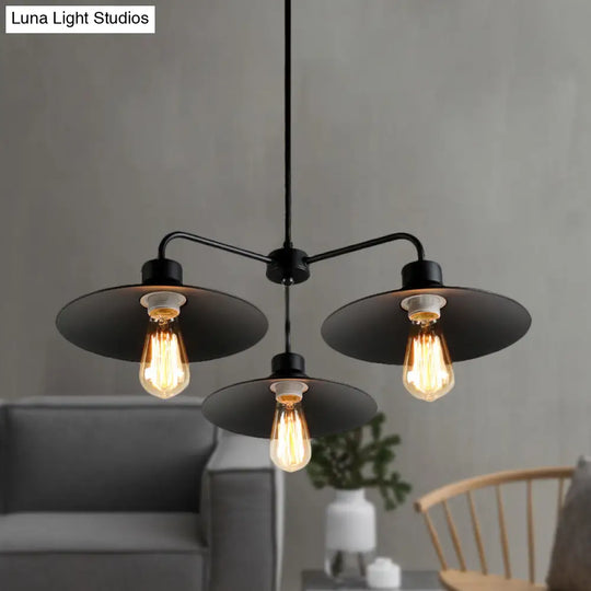 Industrial Round Black Chandelier Pendant Light Vintage Style Metallic Finish with Hanging Rod 3/5 Lights