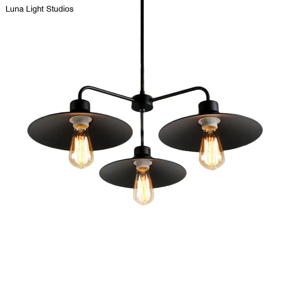Industrial Round Black Chandelier Pendant Light Vintage Style Metallic Finish with Hanging Rod 3/5 Lights