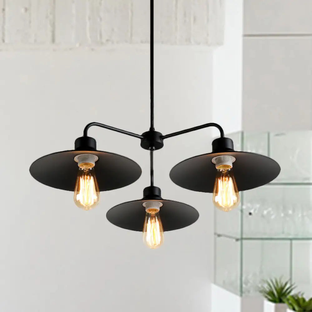 Industrial Round Black Chandelier Pendant Light Vintage Style Metallic Finish with Hanging Rod 3/5 Lights 3 / Black