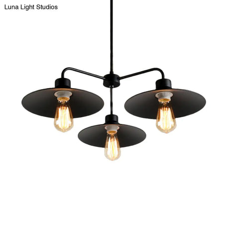 Industrial Round Black Chandelier Pendant Light Vintage Style Metallic Finish with Hanging Rod 3/5 Lights