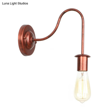 Industrial Rust Bare Bulb Wall Sconce Lamp - 6/10 High 1 Head Metal Lighting With Gooseneck Arm For