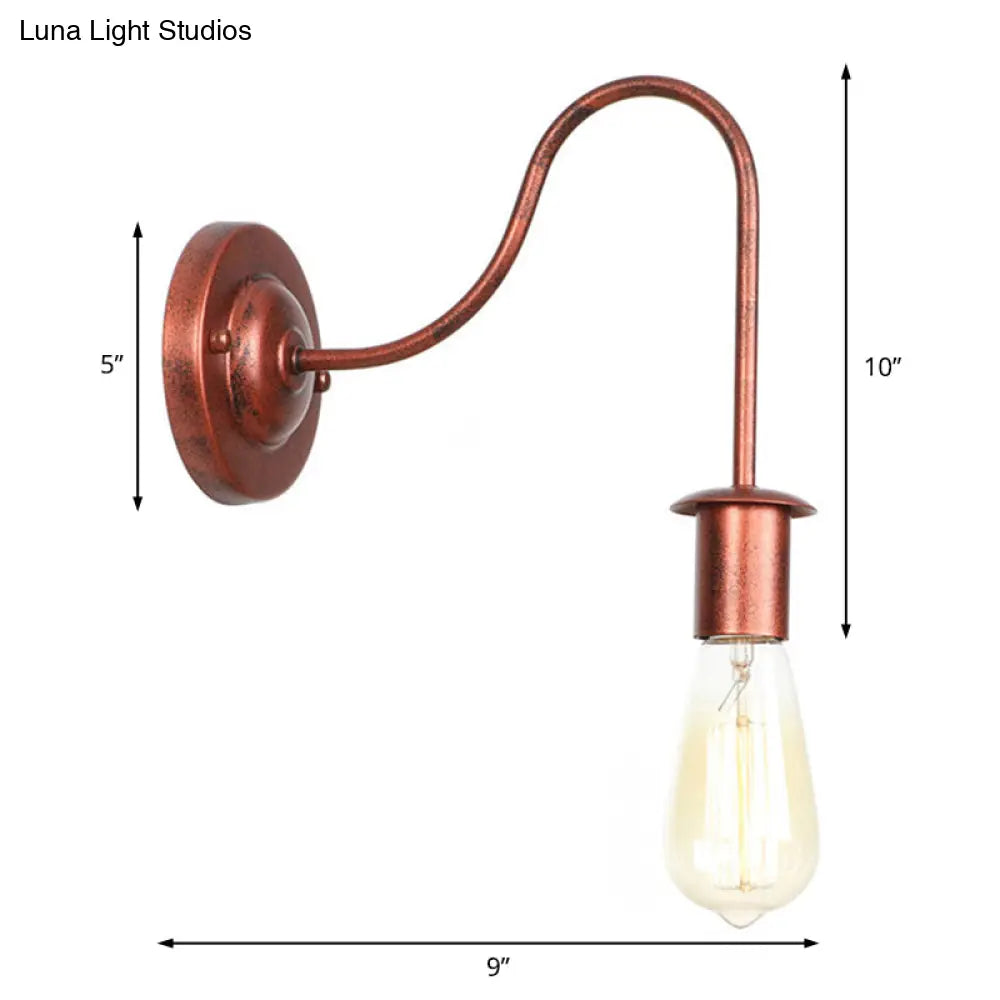 Industrial Rust Bare Bulb Wall Sconce Lamp - 6/10 High 1 Head Metal Lighting With Gooseneck Arm For