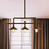 Industrial Rust Iron Hanging Ceiling Lamp With Water Pipe Design & 3 Bell-Shaped Lights