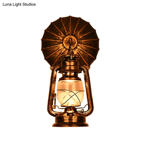 Industrial Rustic Kerosene Wall Sconce Lamp With Trumpet Design - Clear Glass And 1-Light Fixture