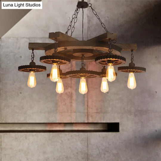 Industrial Rustic Ceiling Chandelier With Exposed Bulbs And Metallic Finish - 3/7 Lights For