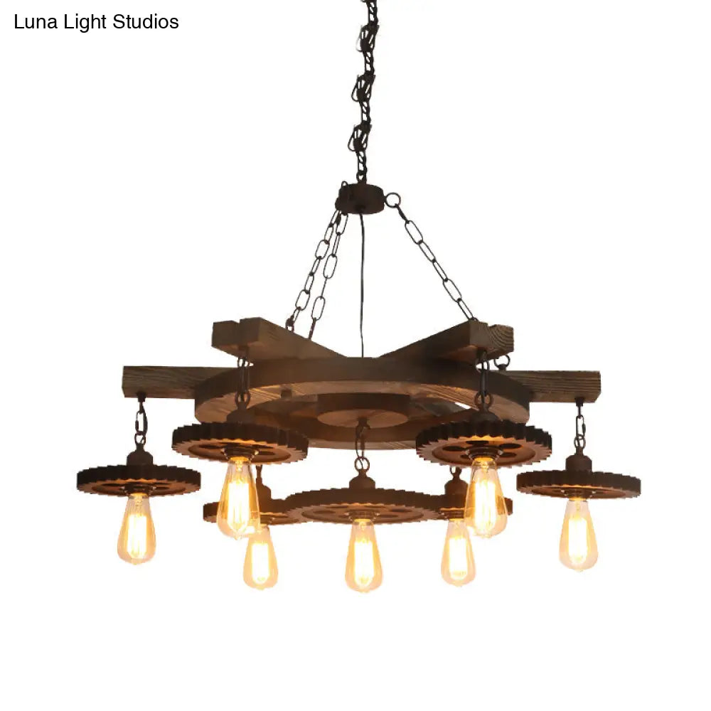 Industrial Rustic Metal Chandelier + 3 Or 7 Exposed Bulb Lights – Ideal For Restaurants