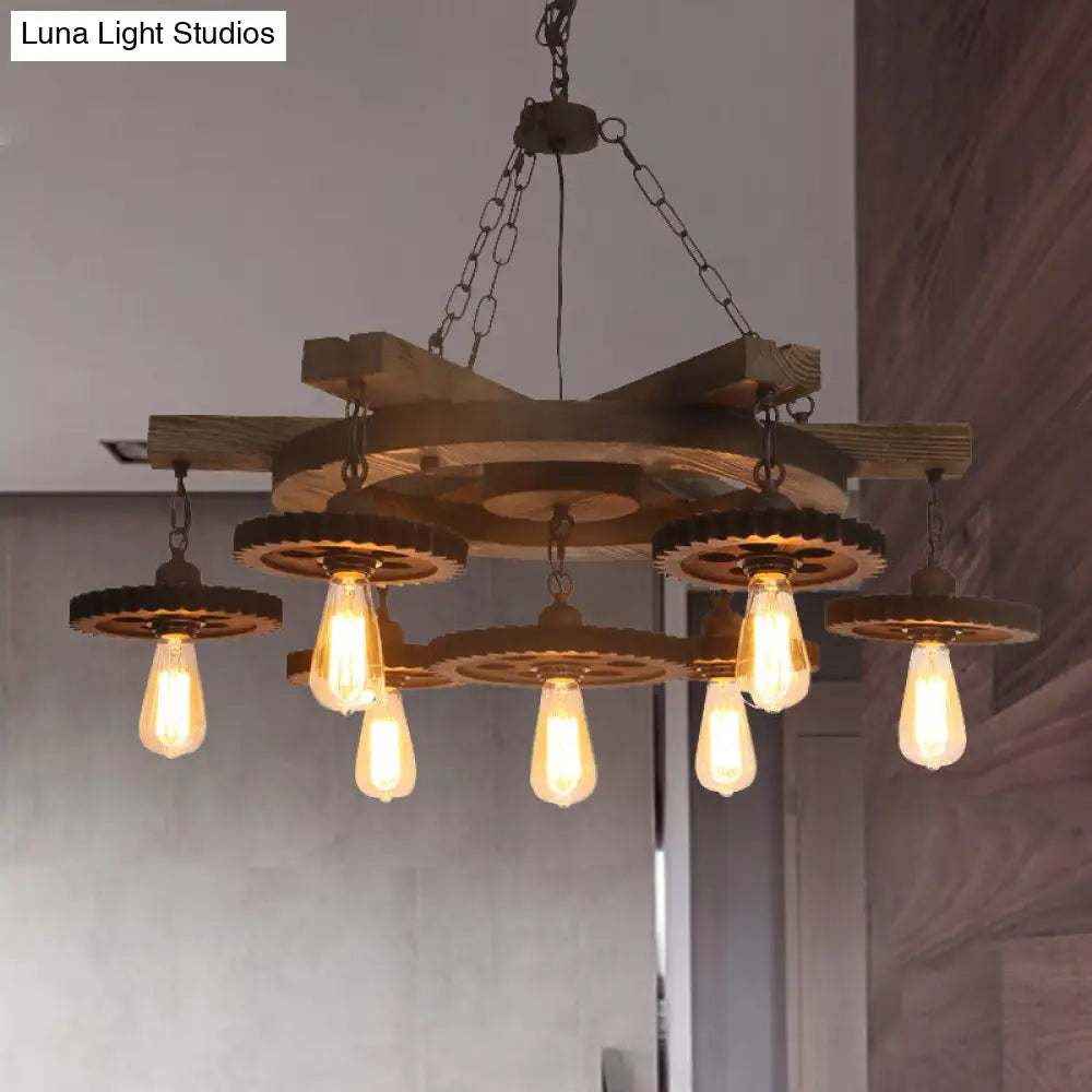 Industrial Rustic Ceiling Chandelier With Exposed Bulbs And Metallic Finish - 3/7 Lights For
