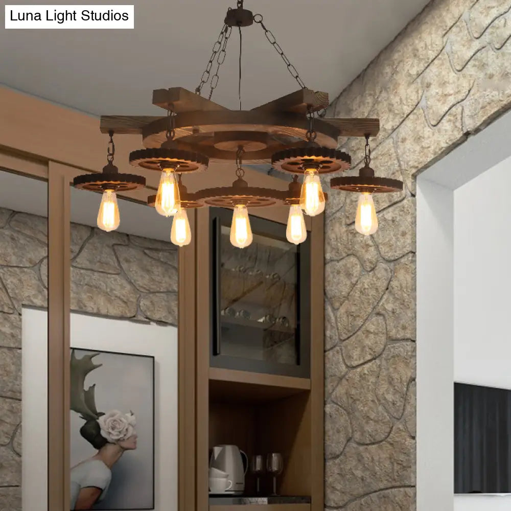 Industrial Rustic Metal Chandelier + 3 Or 7 Exposed Bulb Lights – Ideal For Restaurants