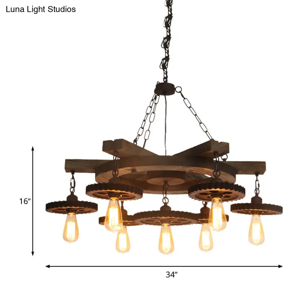 Industrial Rustic Ceiling Chandelier With Exposed Bulbs And Metallic Finish - 3/7 Lights For