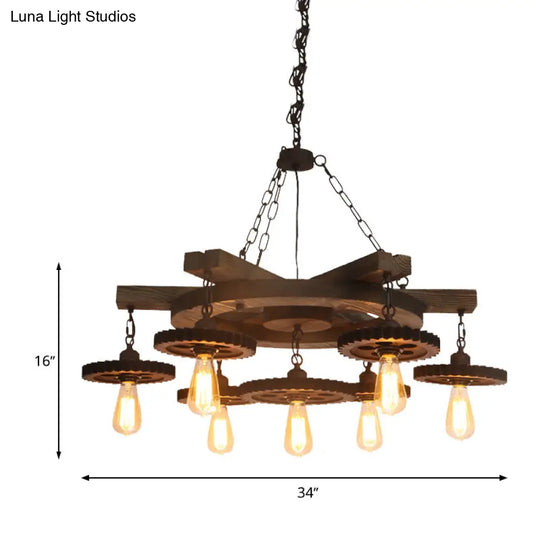 Industrial Rustic Ceiling Chandelier With Exposed Bulbs And Metallic Finish - 3/7 Lights For