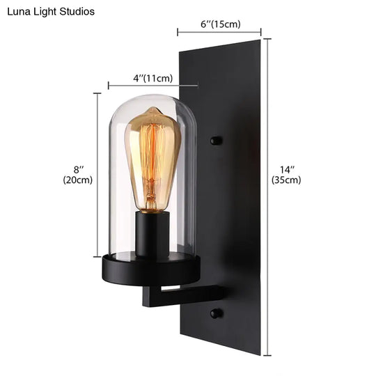 Industrial Rustic Wall Sconce With Clear Glass Shade And Black Frame