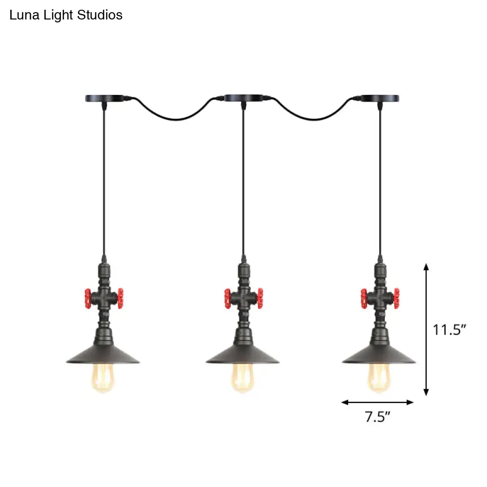 Industrial Saucer Tandem Pendant Lamp - Black (3/5/7-Bulb) For Restaurant Lighting