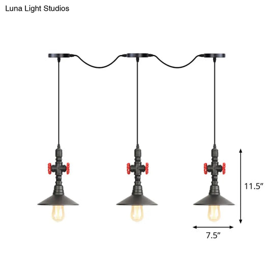 Industrial Saucer Tandem Pendant Lamp - Black (3/5/7-Bulb) For Restaurant Lighting