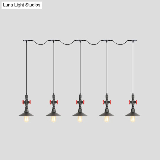Industrial Saucer Iron Tandem Pendant Lamp In Black - 3/5/7-Bulb Restaurant Lighting Solution