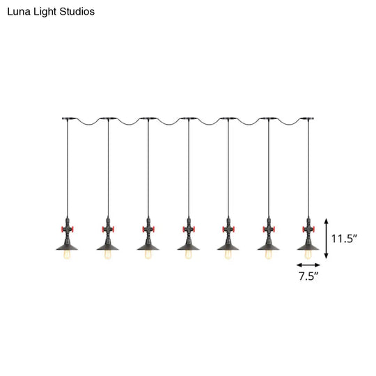 Industrial Saucer Iron Tandem Pendant Lamp In Black - 3/5/7-Bulb Restaurant Lighting Solution