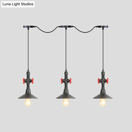 Industrial Saucer Iron Tandem Pendant Lamp In Black - 3/5/7-Bulb Restaurant Lighting Solution