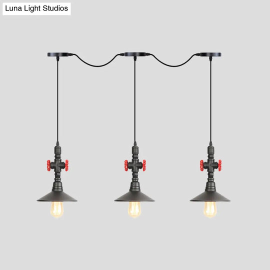 Industrial Saucer Iron Tandem Pendant Lamp In Black - 3/5/7-Bulb Restaurant Lighting Solution