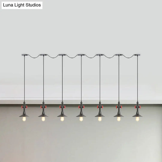 Industrial Saucer Iron Tandem Pendant Lamp In Black - 3/5/7-Bulb Restaurant Lighting Solution