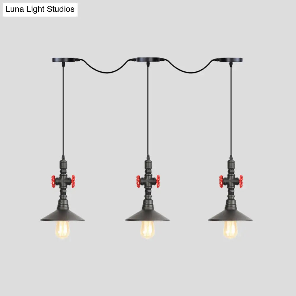 Industrial Saucer Tandem Pendant Lamp - Black (3/5/7-Bulb) For Restaurant Lighting