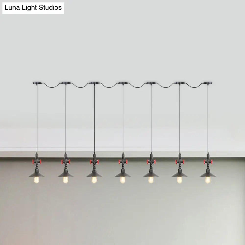 Industrial Saucer Tandem Pendant Lamp - Black (3/5/7-Bulb) For Restaurant Lighting