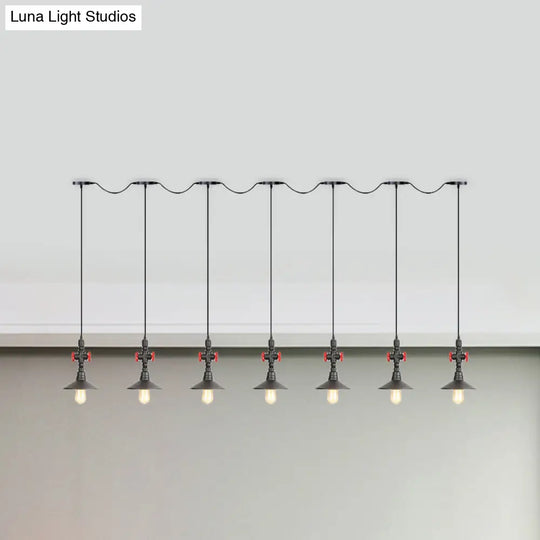 Industrial Saucer Tandem Pendant Lamp - Black (3/5/7-Bulb) For Restaurant Lighting