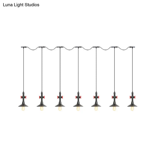Industrial Saucer Tandem Pendant Lamp - Black (3/5/7-Bulb) For Restaurant Lighting