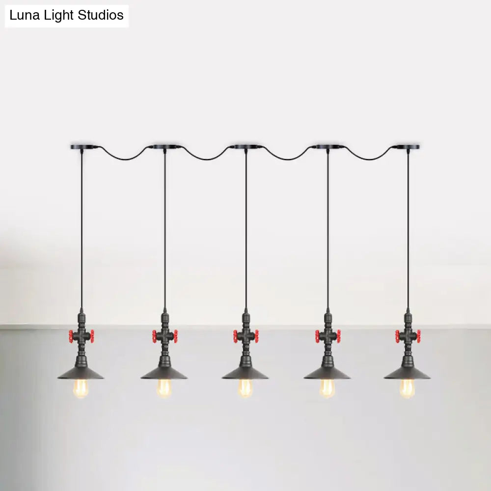 Industrial Saucer Tandem Pendant Lamp - Black (3/5/7-Bulb) For Restaurant Lighting