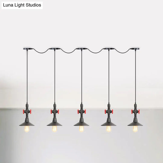 Industrial Saucer Tandem Pendant Lamp - Black (3/5/7-Bulb) For Restaurant Lighting