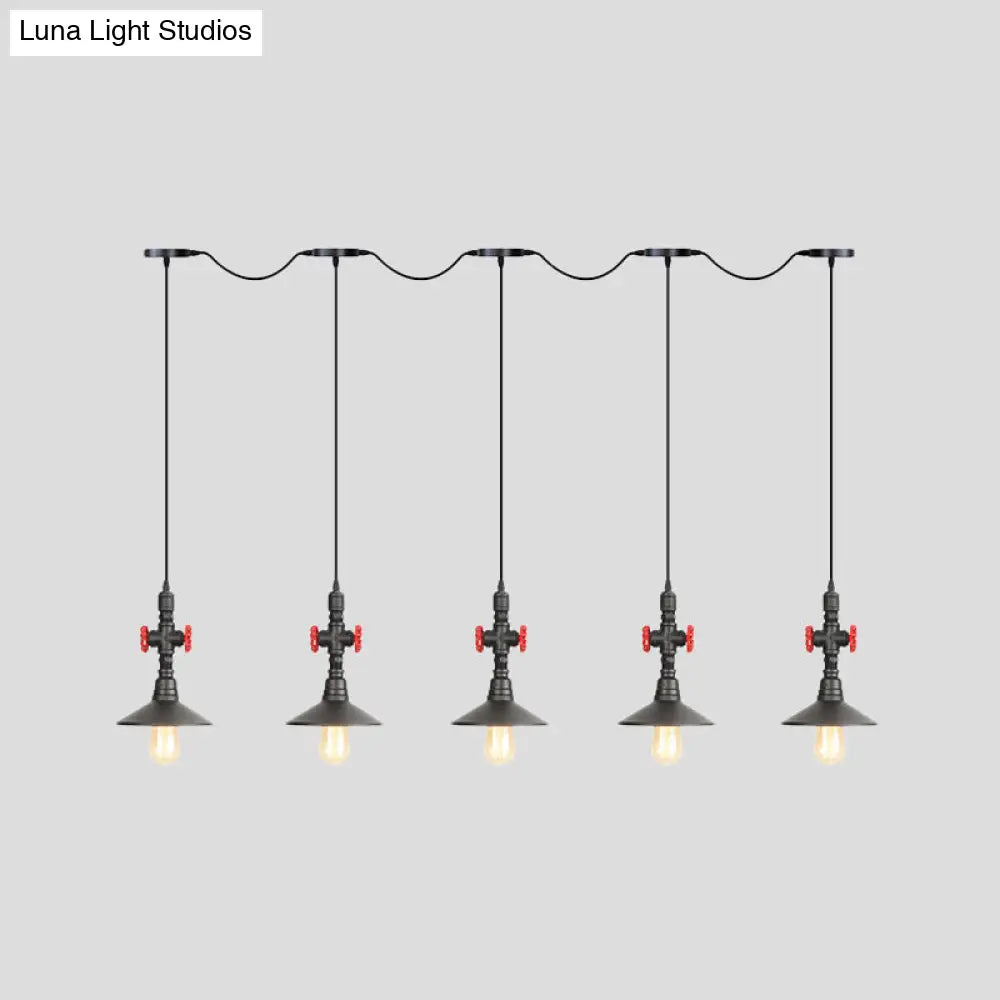 Industrial Saucer Tandem Pendant Lamp - Black (3/5/7-Bulb) For Restaurant Lighting