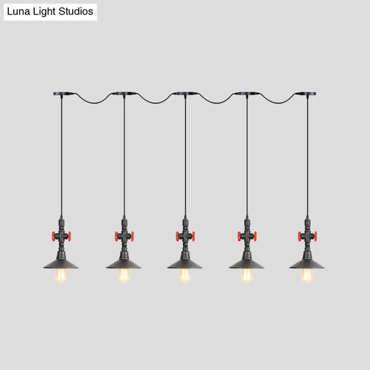 Industrial Saucer Tandem Pendant Lamp - Black (3/5/7-Bulb) For Restaurant Lighting