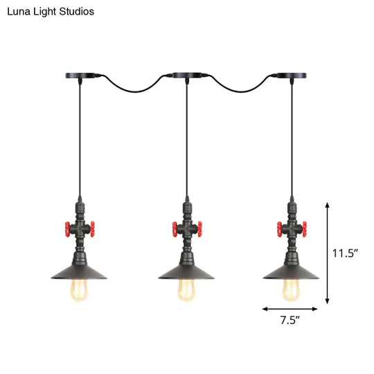 Industrial Saucer Iron Tandem Pendant Lamp In Black - 3/5/7-Bulb Restaurant Lighting Solution