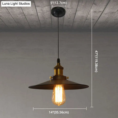 Industrial Saucer Pendant Light Fixture In Metal Black
