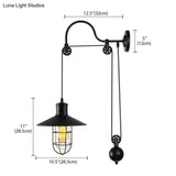 Industrial Sconce Light With Adjustable Pulley - Black Finish Clear Glass And Caged Design