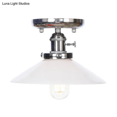 Industrial Semi Flush Ceiling Light With Cone/Saucer Opal/Clear Glass Shade - Perfect For Living