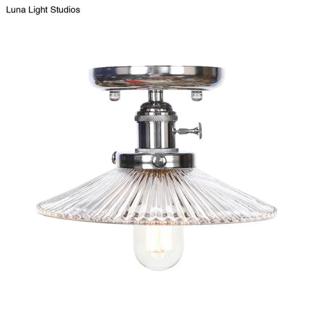 Industrial Semi Flush Ceiling Light With Cone/Saucer Opal/Clear Glass Shade - Perfect For Living