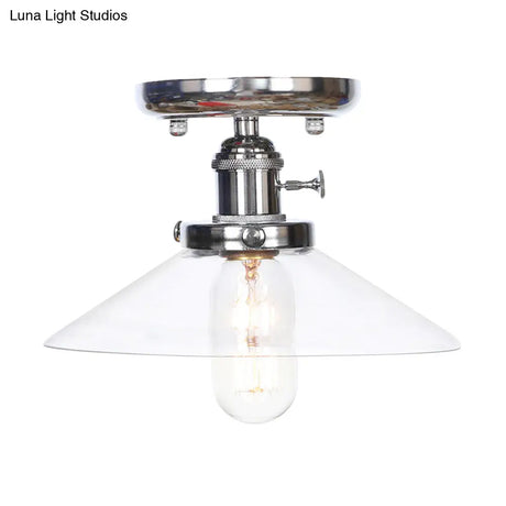 Industrial Semi Flush Ceiling Light With Cone/Saucer Opal/Clear Glass Shade - Perfect For Living