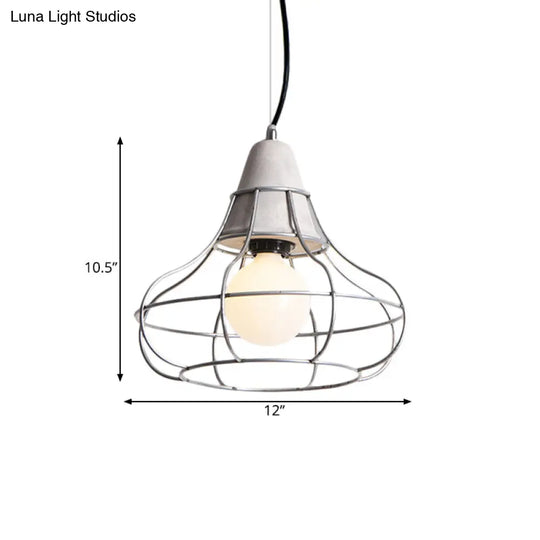 Industrial Silver Cylinder Pendant Light Fixture With Iron Head And Cage Design
