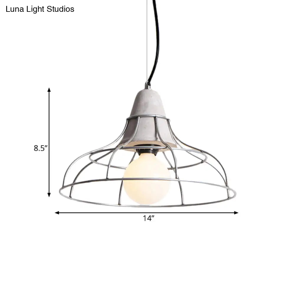 Industrial Silver Cage Pendant Light Fixture For Coffee House 1 Head Iron Cement Ceiling Lamp