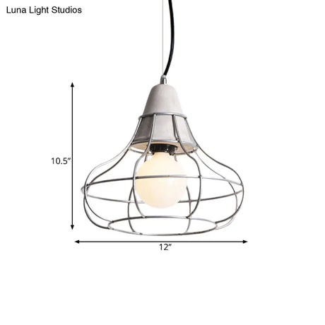 Industrial Silver Cage Pendant Light Fixture For Coffee House 1 Head Iron Cement Ceiling Lamp