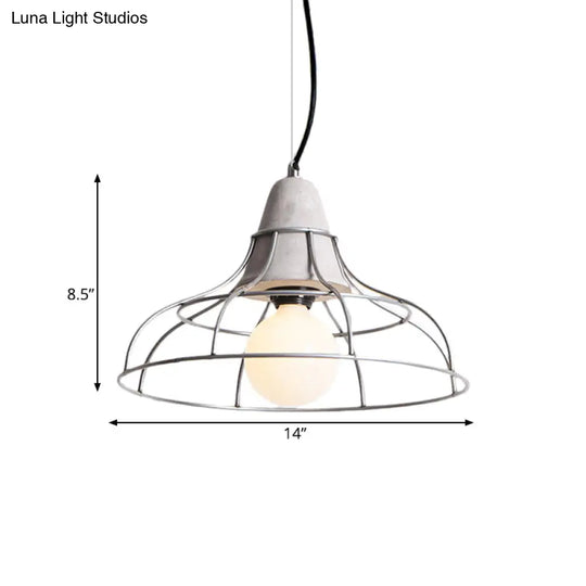 Industrial Silver Cylinder Pendant Light Fixture With Iron Head And Cage Design