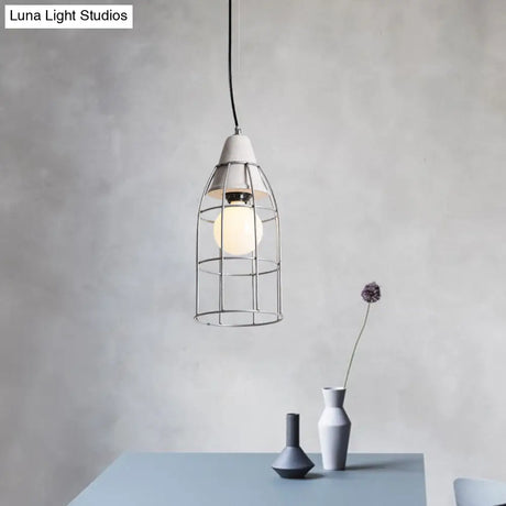 Industrial Silver Cage Pendant Light Fixture For Coffee House 1 Head Iron Cement Ceiling Lamp