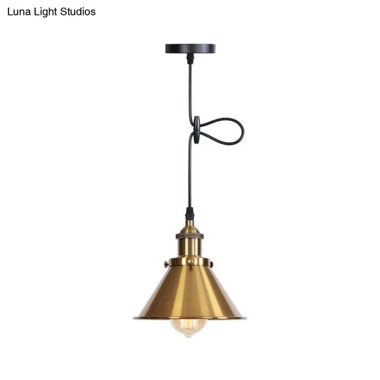 Industrial Single-Bulb Cone Pendant Light In Black/Copper/Rust With Rolled Trim And Cord Grip Bronze