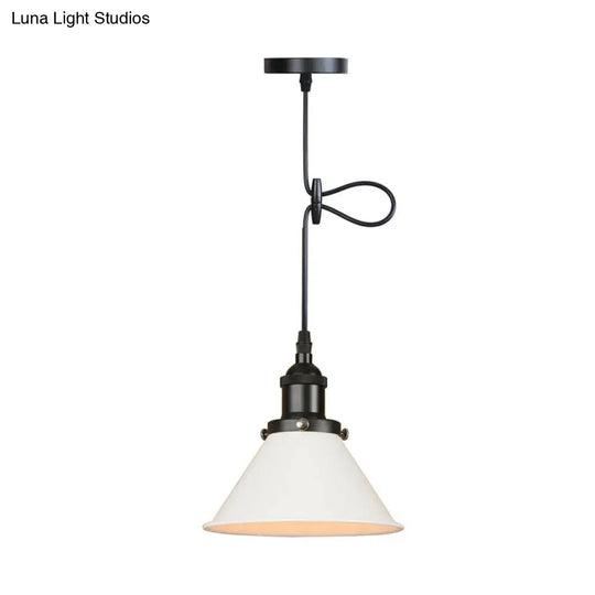 Industrial Single-Bulb Cone Pendant Light In Black/Copper/Rust With Rolled Trim And Cord Grip White