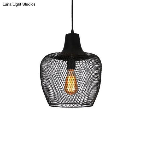Industrial Mesh Metal Pendant Light In Black For Dining Room