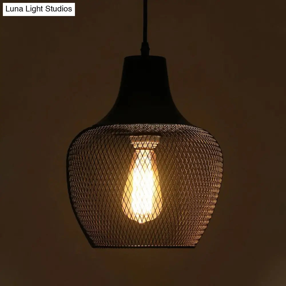 Industrial Single-Light Black Mesh Bowl Pendant Lamp For Dining Room